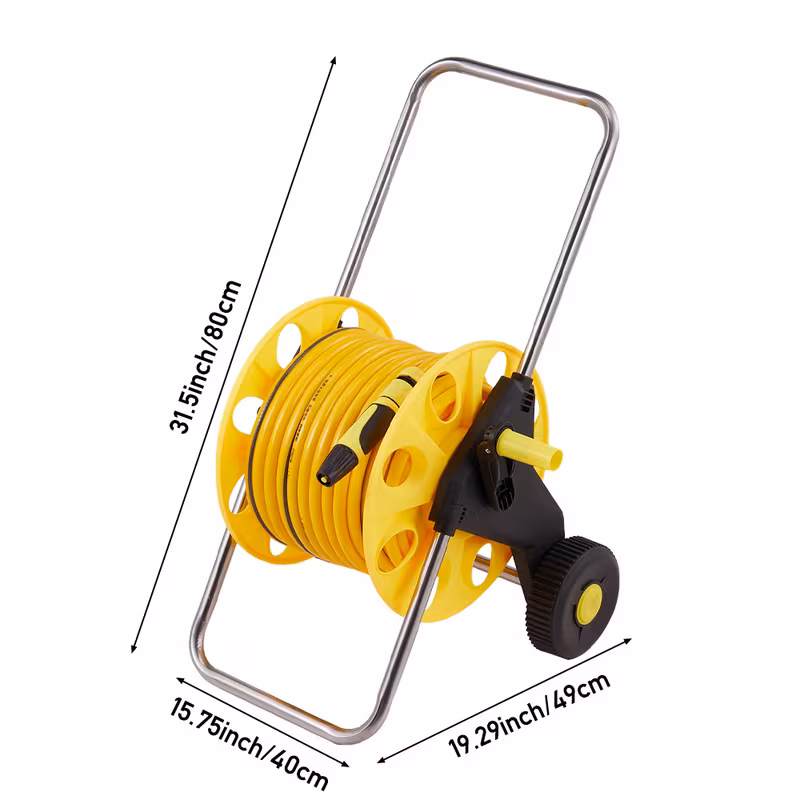 complete watering kit garden hose reel trolley portable with 20 50m hose pipe sprinkler gun connector heavy duty watering system for outdoor lawn car wash yellow details 3