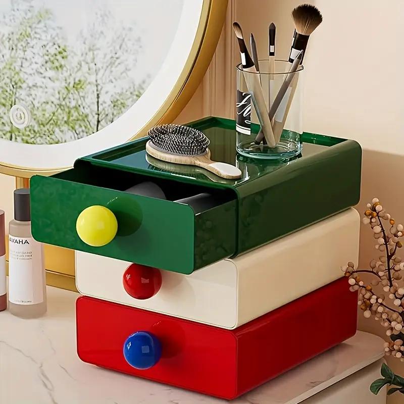 3pcs Dopamine-Inspired Desktop Storage Box Set, Stackable Organizer