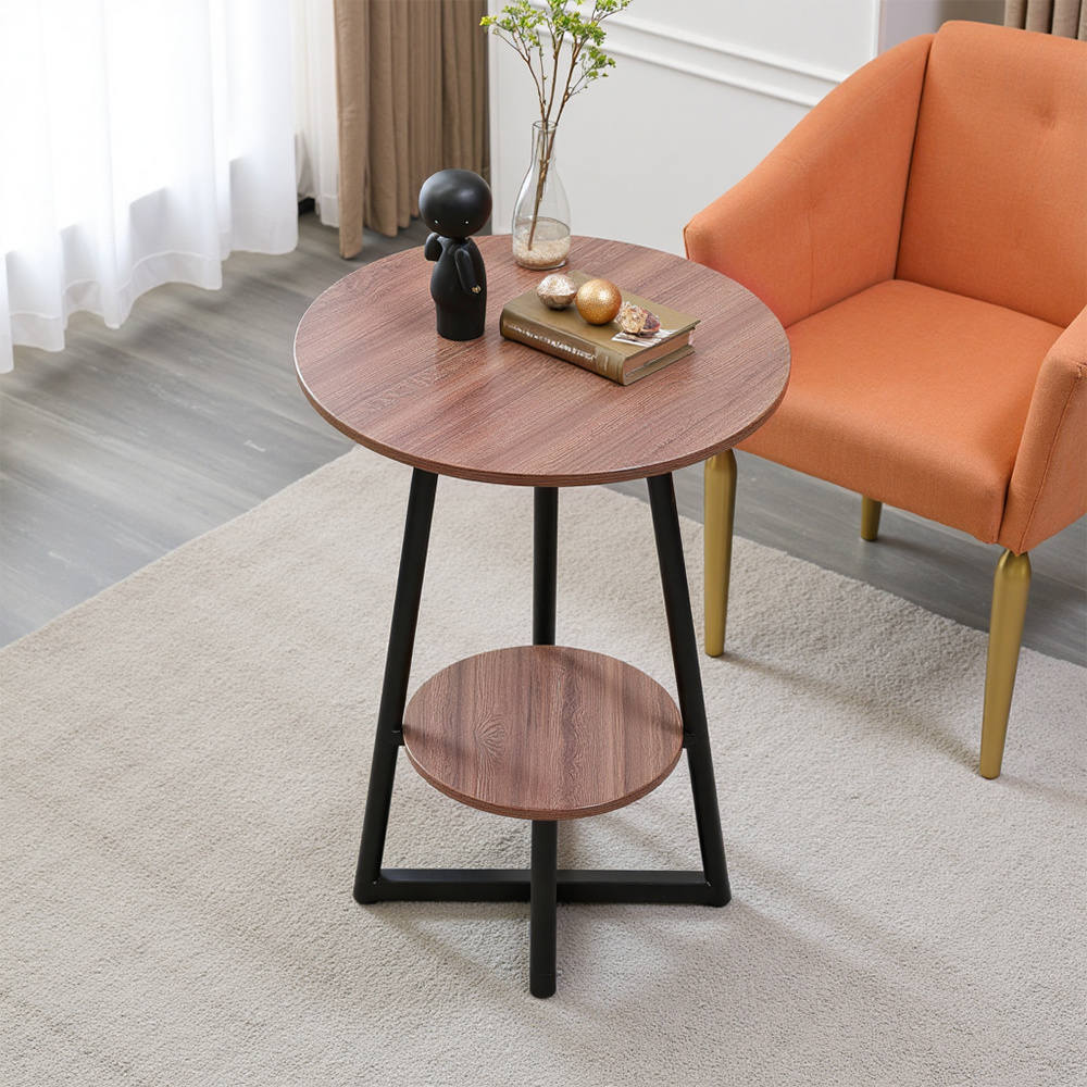 TEMU 2-tier Round Side Table With Walnut Top & Metal Base | Modern Multi-functional Accent Table For Living Room/ Bedroom/ Balcony | Stylish Coffee