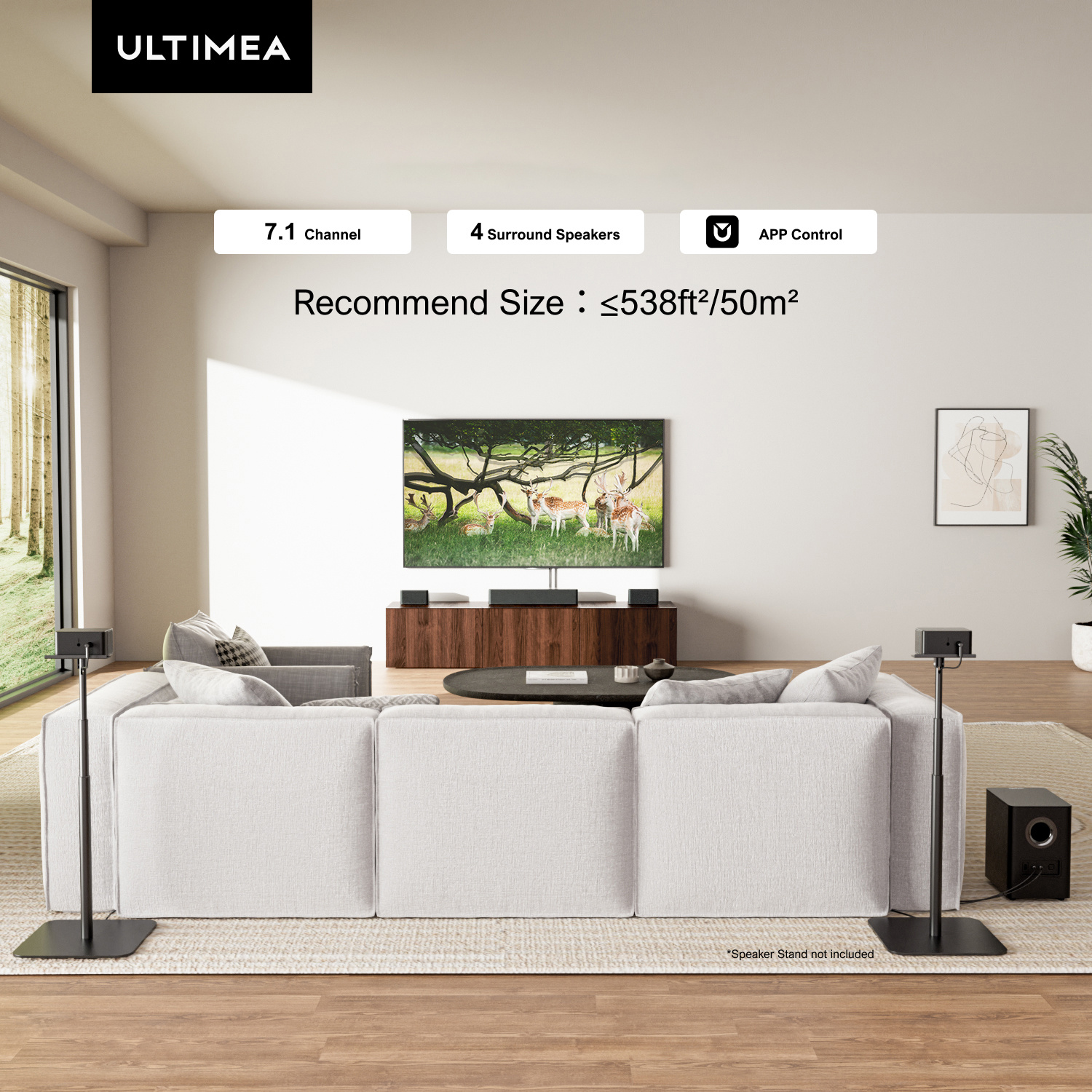 Image of Ultimea 7.1ch Soundbar With , Sound System For Tv, App Control,bluetooth Sound Bar For Tv, 4 Wired Surround Speakers, Home Theater Sound System，410w