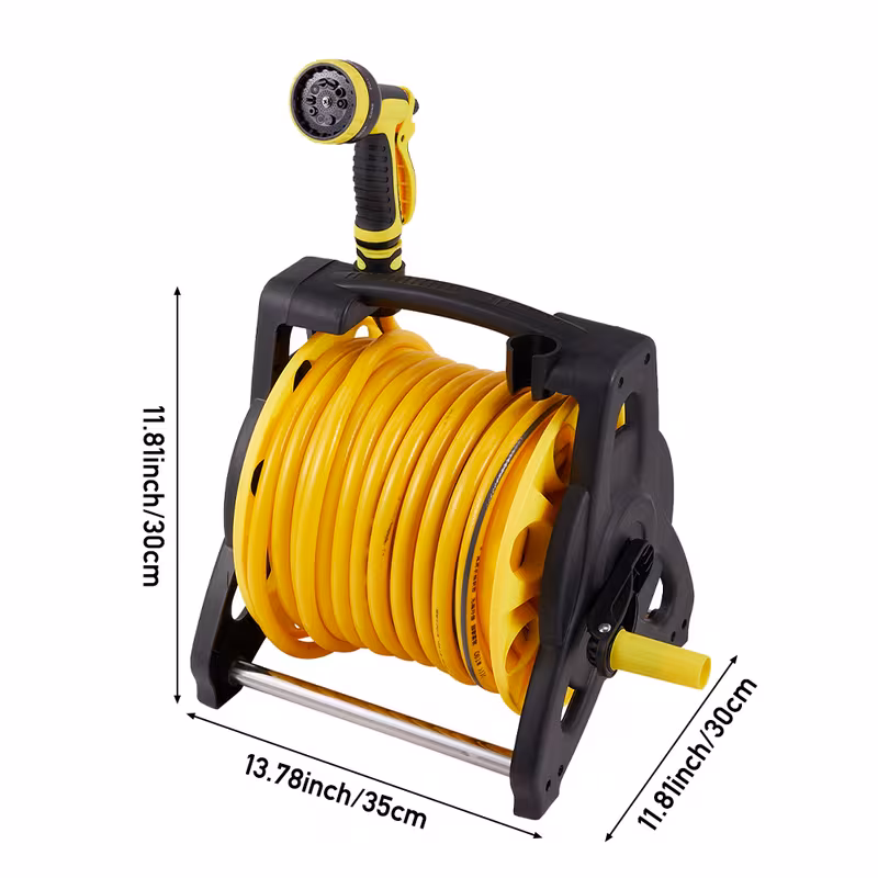 complete watering kit garden hose reel trolley portable with 20 50m hose pipe sprinkler gun connector heavy duty watering system for outdoor lawn car wash yellow details 2