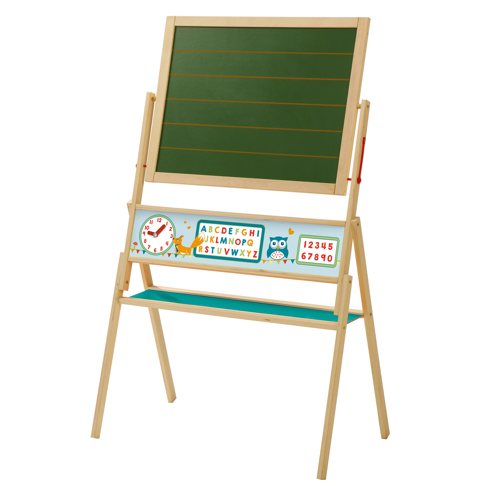 Image of Abc Owl" Rotating Writing Board With Lined Magnetic Whiteboard, Wooden Stand, Natural Finish