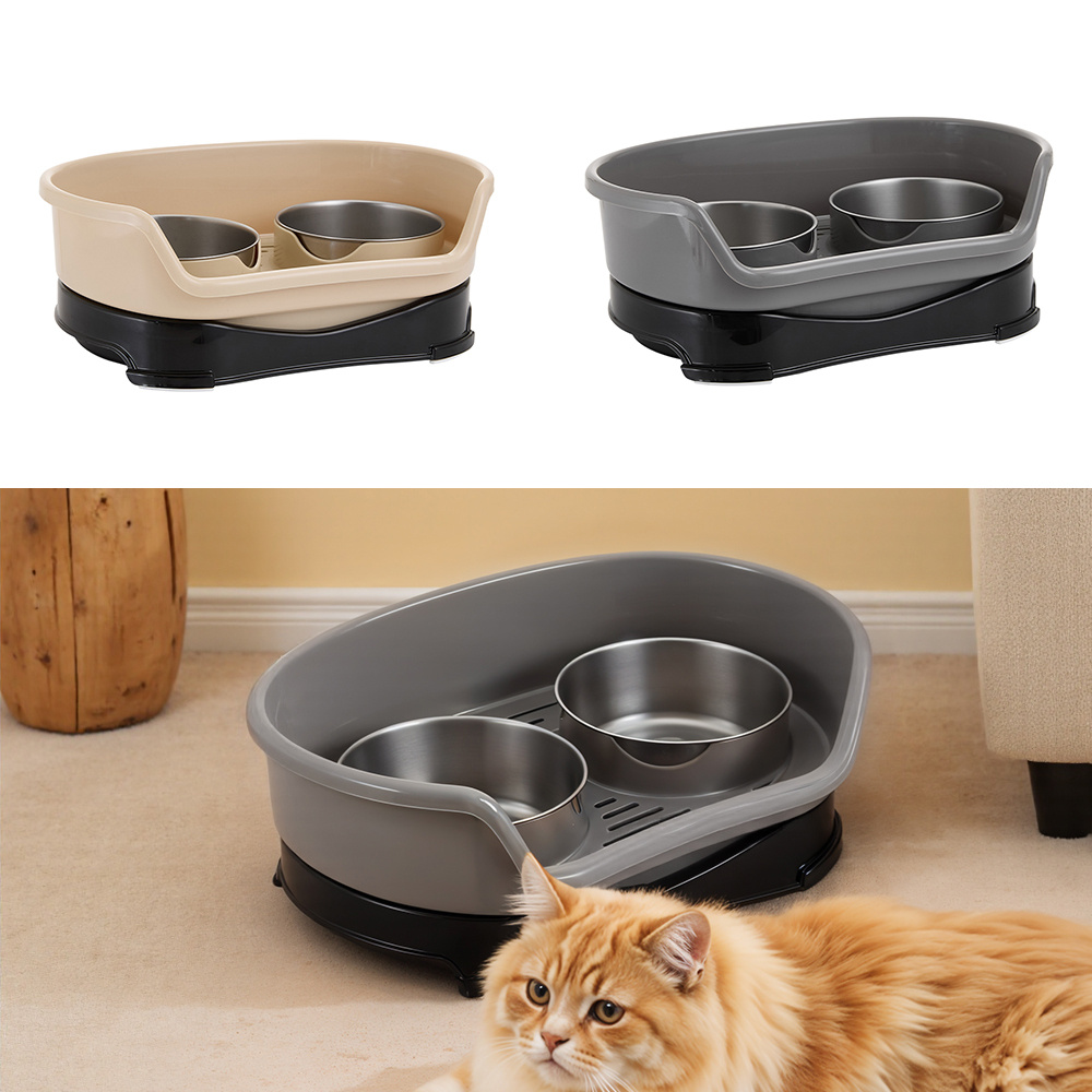 TEMU Raised Dog Bowl Elevated Dog Bowls With 2 Stainless Steel Bowls, For Small Medium & Large Dogs, 2 Colours