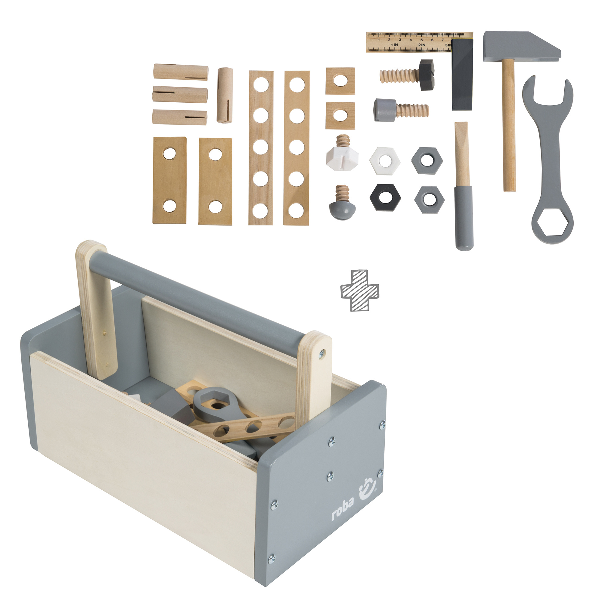 Image of Wooden Tool Box For Kids, Wooden Construction Kit With 22-piece Tool Set