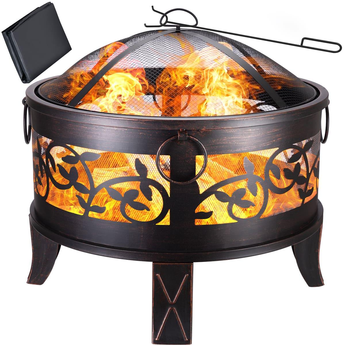 Image of Fire Bowl With , Shovel Cover 67cm Steel Fire Basket Fire Pit Patio Oven