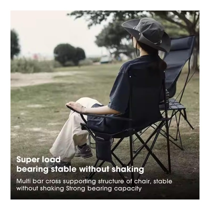 2 X Folding Camping Chair Outdoor Portable Garden Folding Camp Chair with Cup Holder, Comfortable Beach Chair for Camping, Fishing, Parties, Barbecue