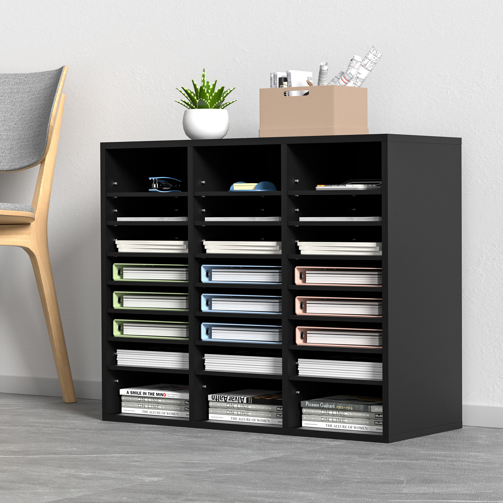 Image of Vevor Letter Tray Desk Organiser 997 X 305 X 680 Mm, 2.3-5.6 Cm Adjustable A4 Stackable Landscape Paper Tray, Storage Desk Storage System Organisation, Tray (black, 3 X 8 Compartments)