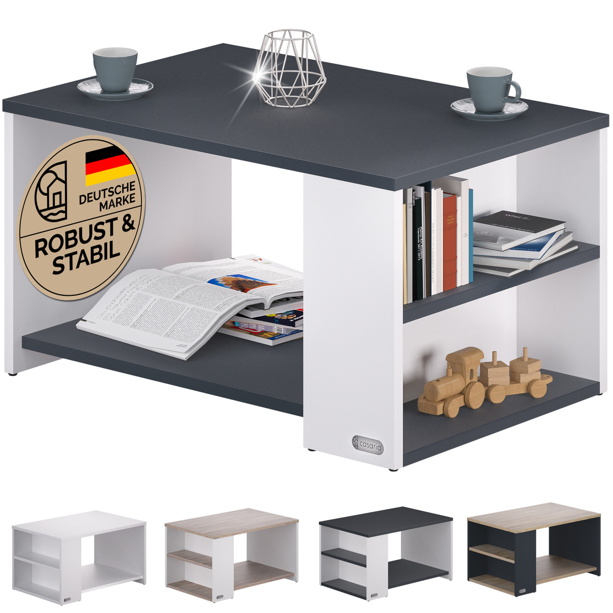 Image of Casaria® Wooden Coffee Table With Storage, 2 Compartments, 90x60x50cm, Scratch-resistant, 50kg Load Capacity, Side Table For Living Room, Sofa, Couch