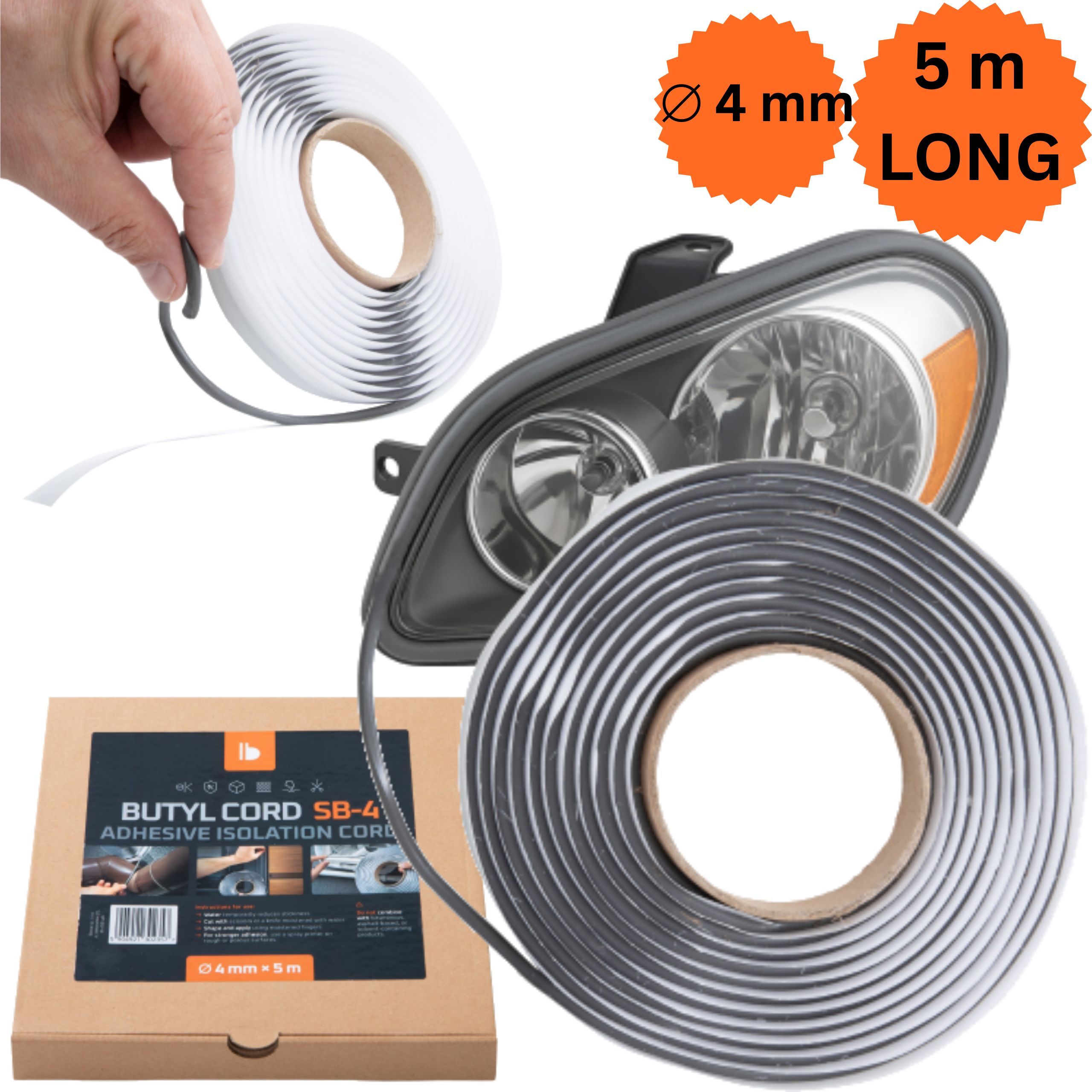 TEMU Butyl Cord Adhesive Made Of Butyl Rubber, Waterproof Sealant For Headlights, Taillights, Car Doors, Sealing Tape For Sheet Metal, Plastic, Metal