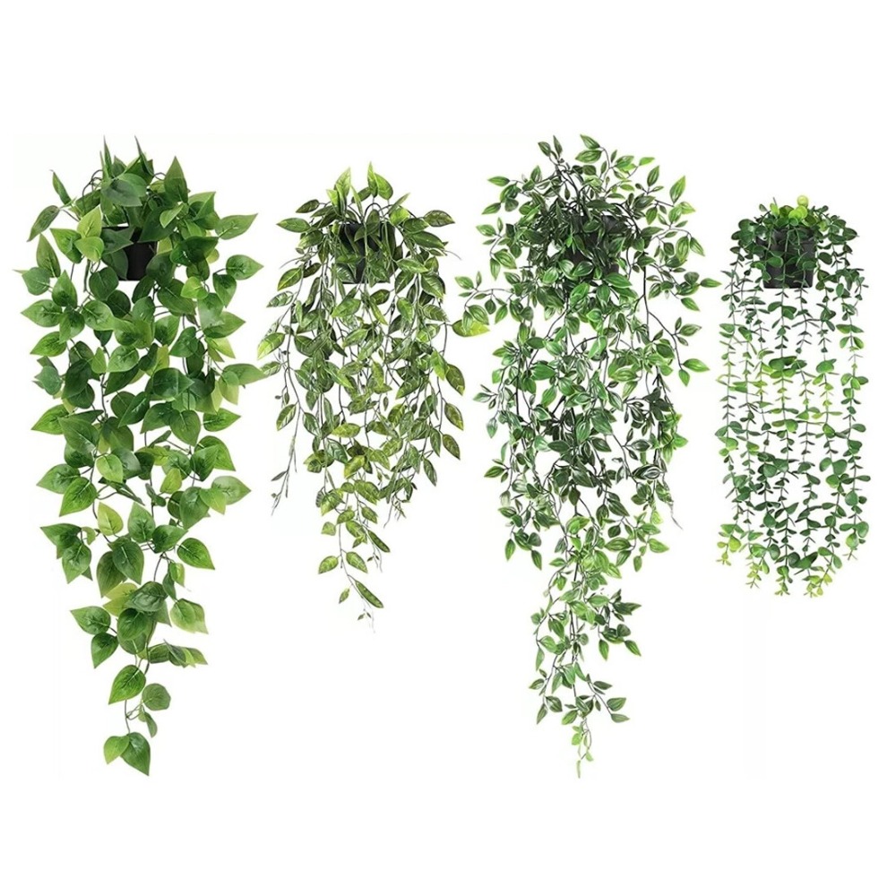TEMU 4 Pack Artificial Hanging Plants In Pots Indoor Fake Trailing Plants