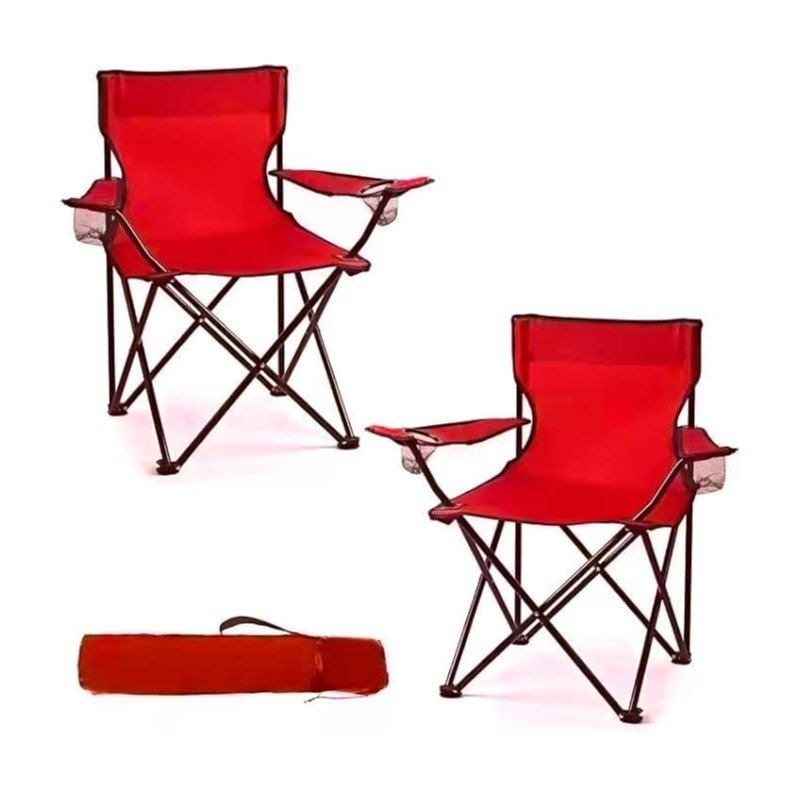 2 X Folding Camping Chair Outdoor Portable Garden Folding Camp Chair with Cup Holder, Comfortable Beach Chair for Camping, Fishing, Parties, Barbecue