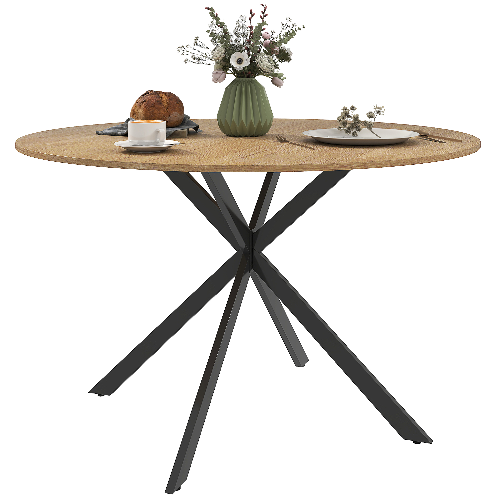 TEMU Table à manger ronde pour 4 personnes table de cuisine 120 cm style industriel avec plateau bois et piètement en acier