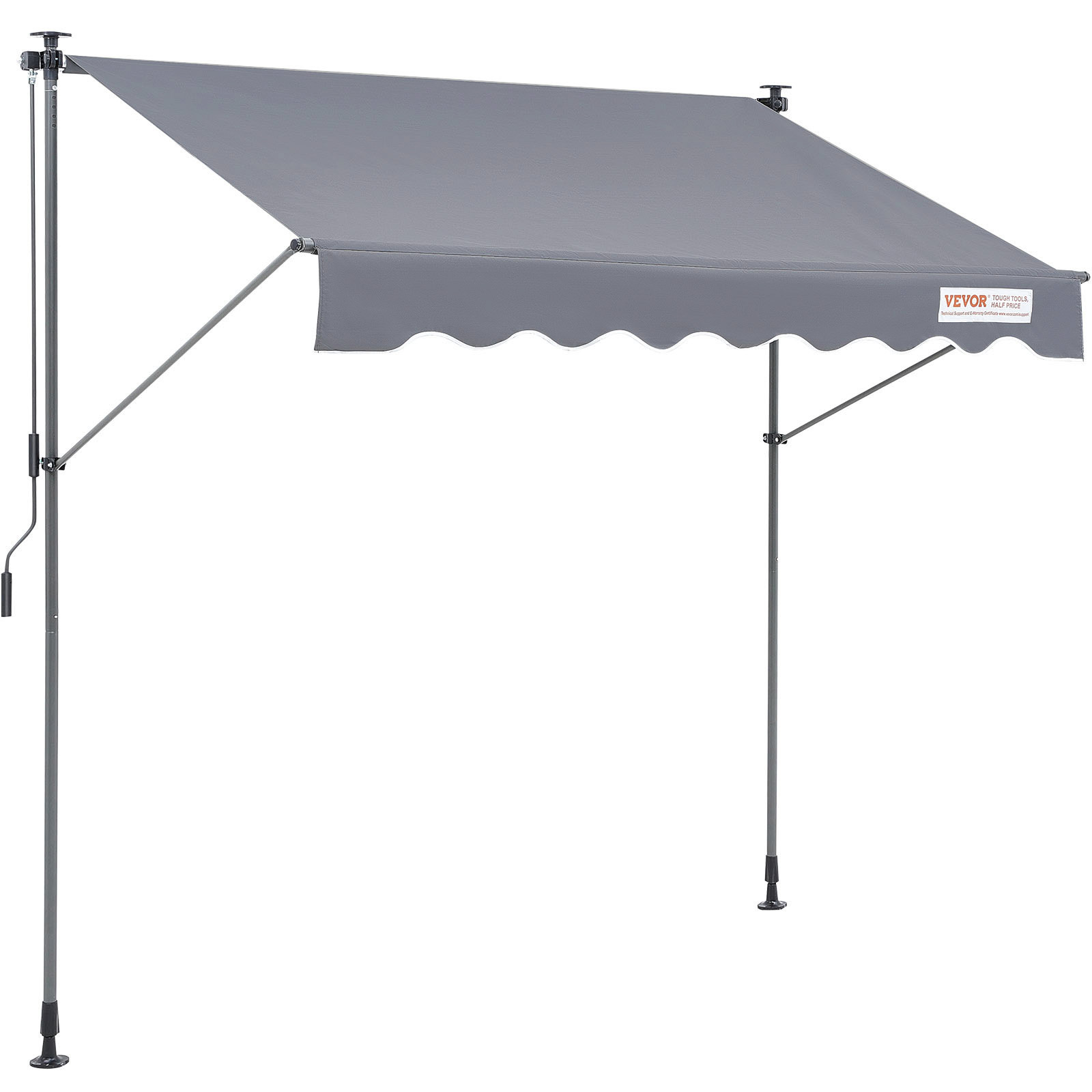 Image of Vevor Balcony Awning 2 X 1.2 M Articulated Arm Awning Height Adjustable From 2.2 To 3.1 M Clamp Awning Retractable Steel Aluminium 180g Double Sided Pu Coating Sun Awning Balcony Patio Awning