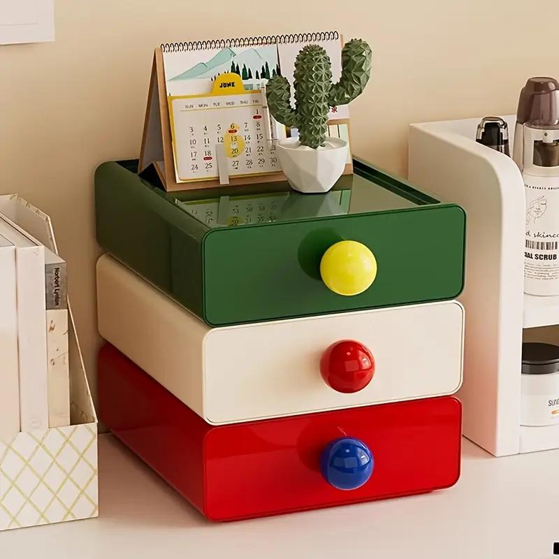3pcs Dopamine-Inspired Desktop Storage Box Set, Stackable Organizer
