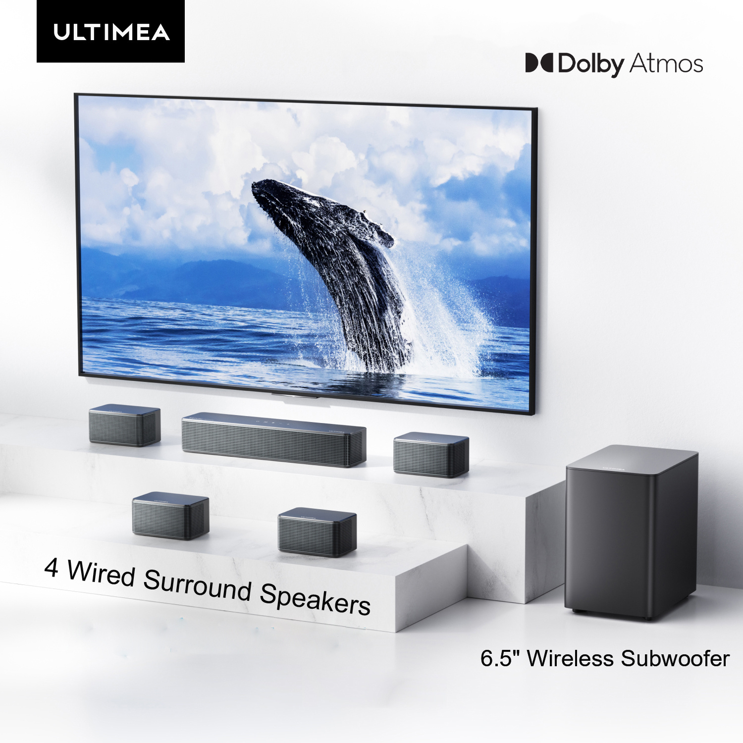 TEMU Ultimea 7.1 Surround Sound System For Tv With , Bluetooth 5.3, App Control, 4 Wired Surround Speakers, 500w Speakers , Sound Bar For Smart Tv