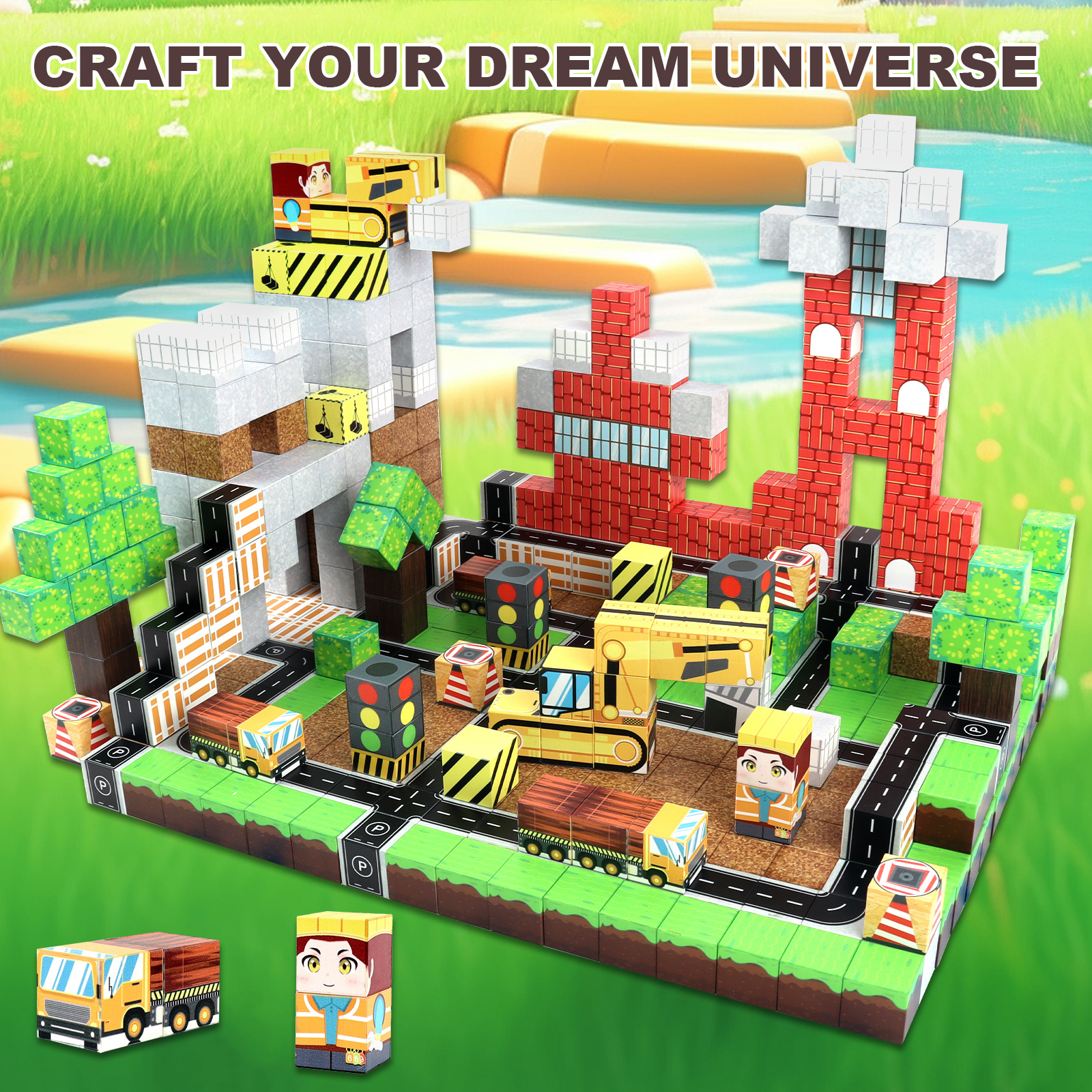 TEMU 150pcs Magnetic Building Block Set, 2 Cm Abs Material Building Blocks, Construction & Transportation Themed Building Toys, Suitable As Birthday