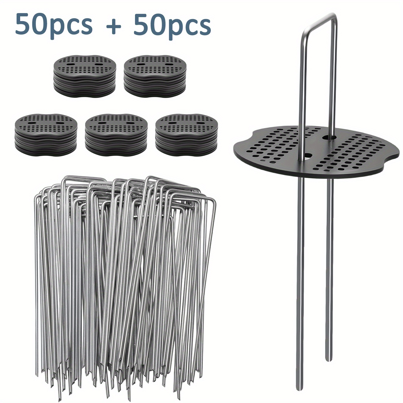 TEMU 100pcs 50pcs U-shaped Ground Spikes + 50pcs Mat U-shaped Ground Spikes Lawn Ground Covering Nails Outdoor Tent Nails Garden Carpet Nails