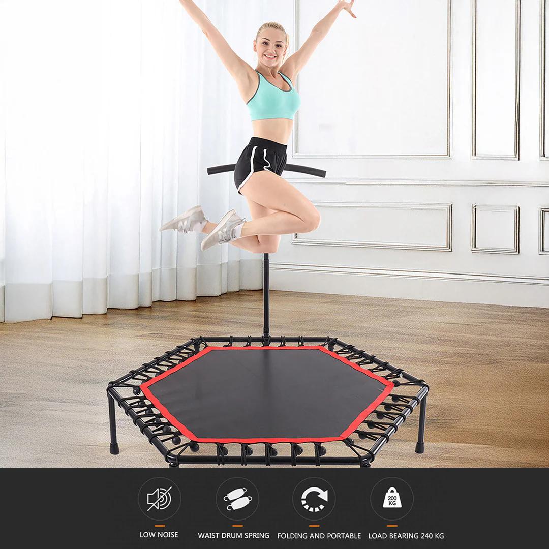 Durable Hexagonal Fitness Trampoline with Adjustable Handle