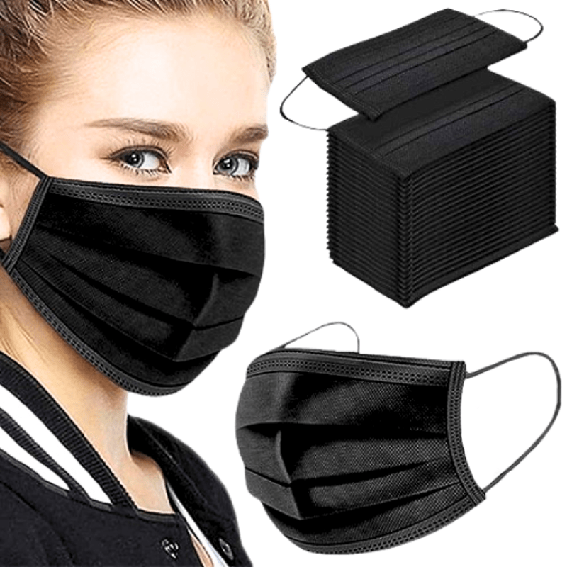 TEMU 100pc Black Face Masks, Disposable Masks, Black Disposable Face Masks For Adults, Unscented, 3-layer Breathable Filter, Protection, For Sports &