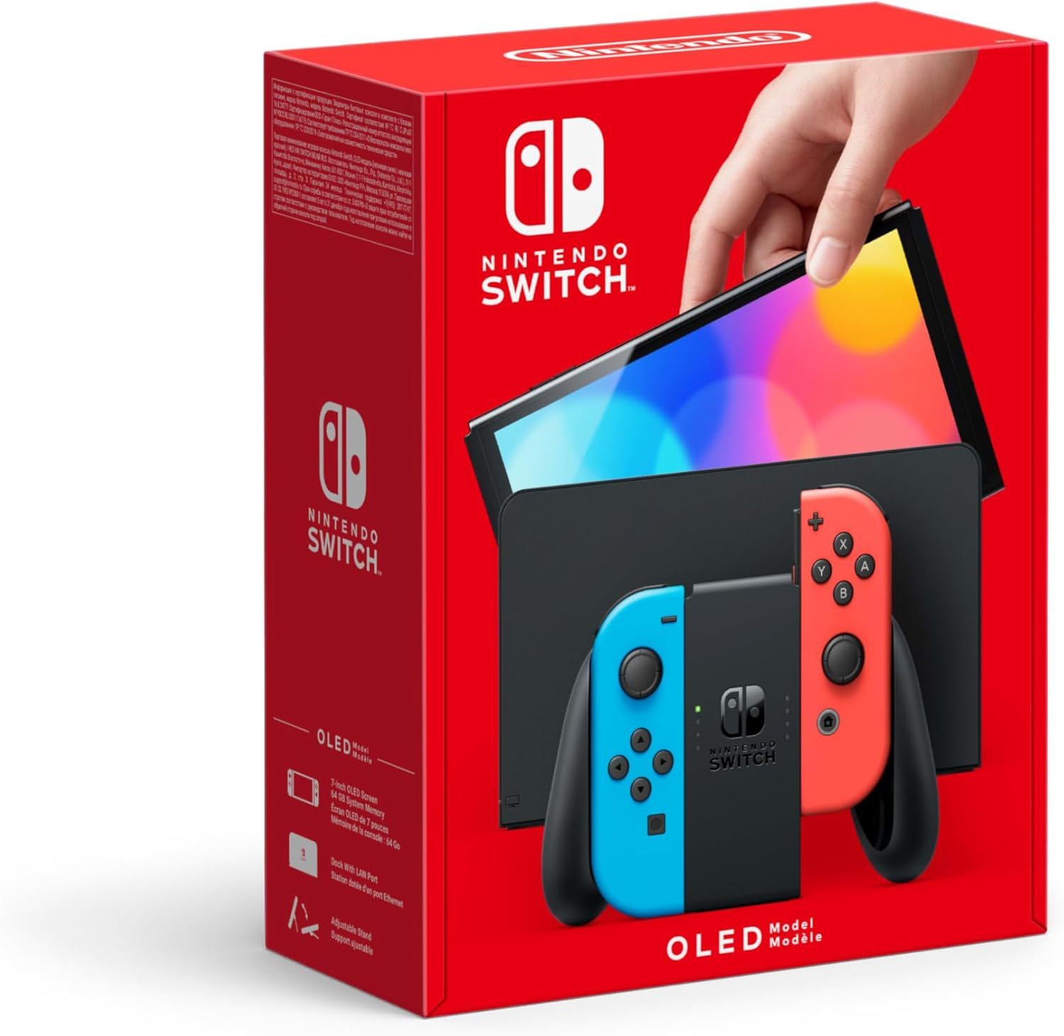 Nintendo Switch (OLED Model) - Neon Blue/Neon Red - Supplied with Genuine UK Plug