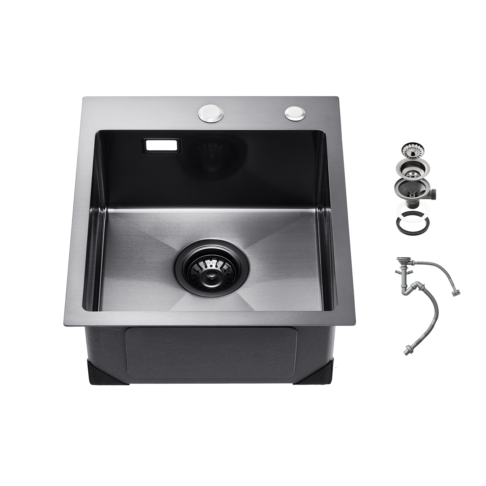 Image of Vevor 40cm Kitchen Sink Topmount Single Bowl Basin Stainless Steel Black