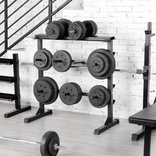 rastrelliera manubri supporto bilanciere porta dischi a 3 ripiani struttura in metallo per palestra casa carico massimo 300 kg porta manubri dischi e bilancieri