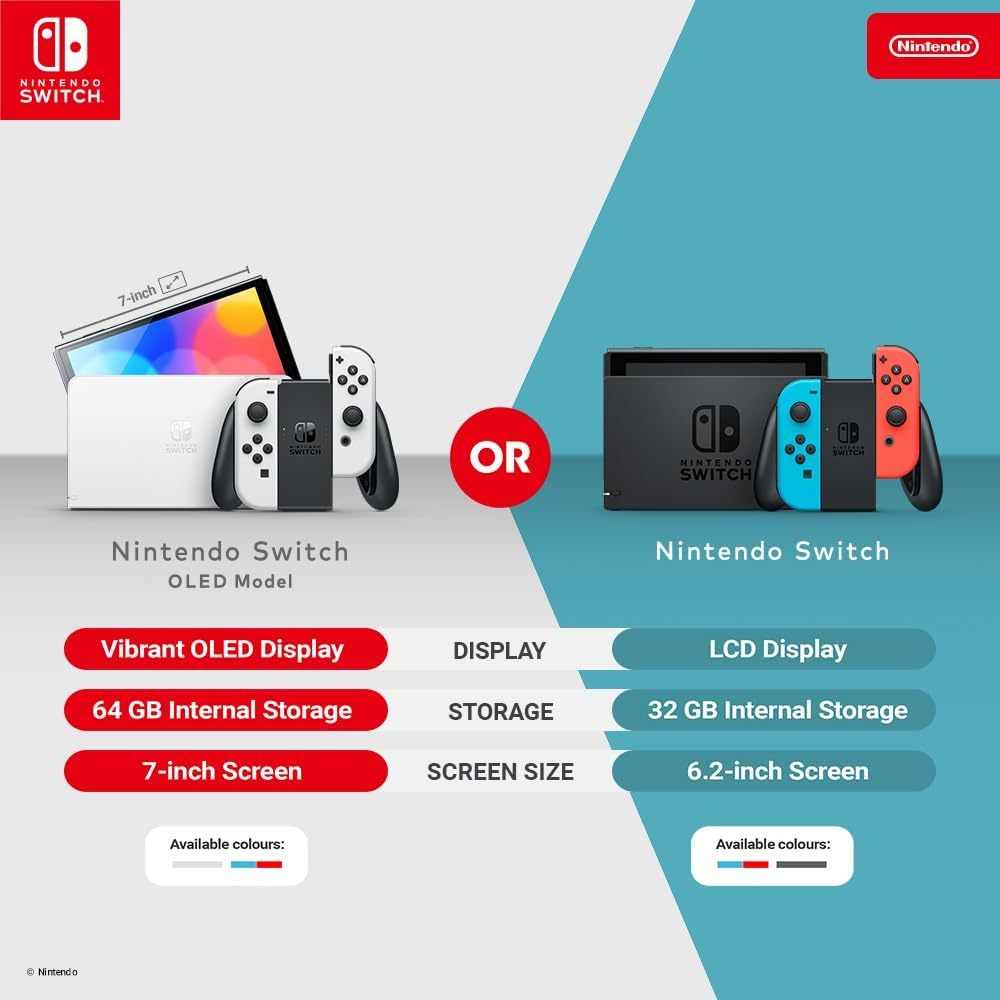 Nintendo Switch (OLED Model) - Neon Blue/Neon Red - Supplied with Genuine UK Plug