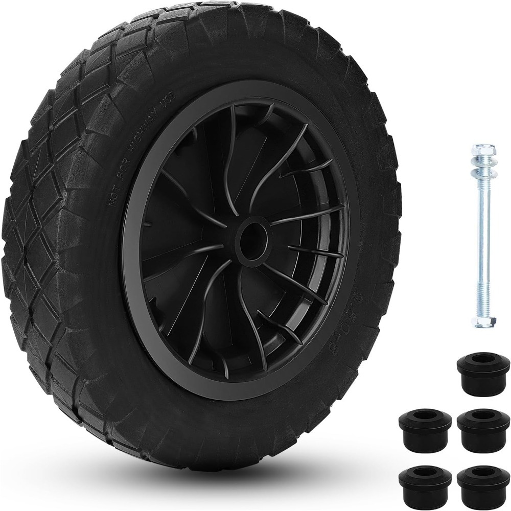 TEMU Pu 14" Puncture Proof Black Wheelbarrow 3.50-8 Foam Filled + Axle Wheelbarrow Wheel Replacement For Tough Garden Outdoor Use
