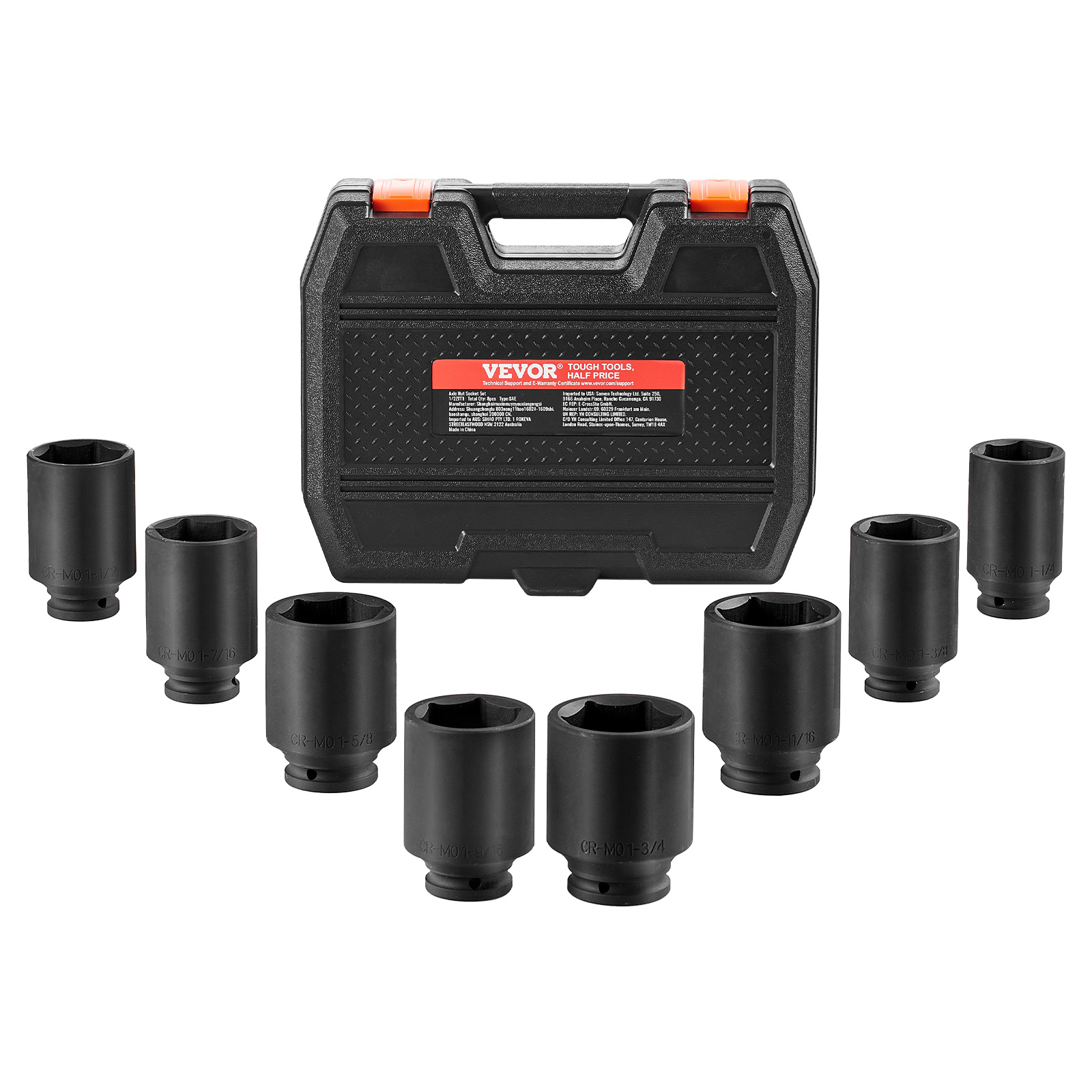 Vevor Axle Nut Impact Socket Set 1/2" Drive -point 8pcs Metric Nut Socket