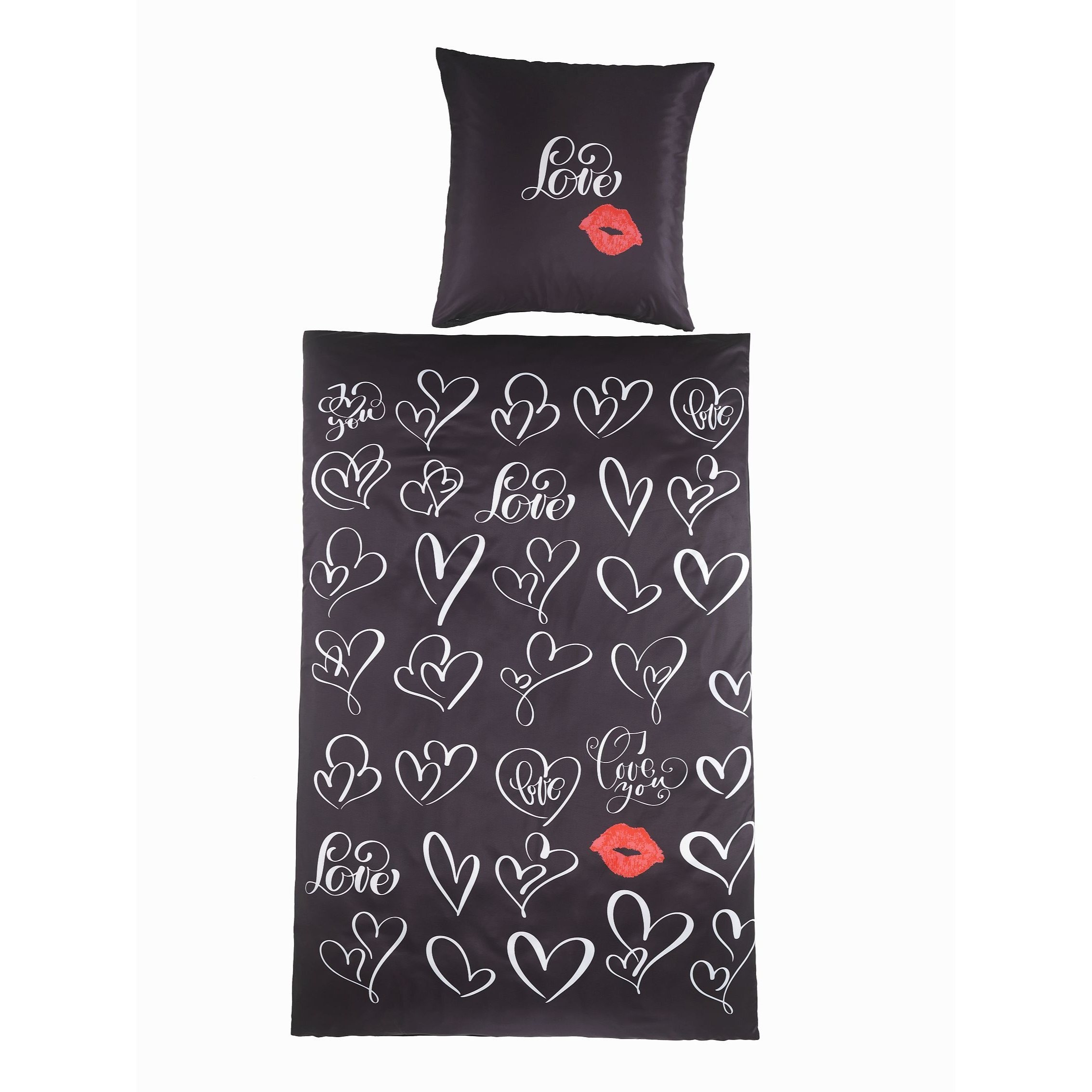 Image of Reversible Bedding Set 135x200 Love Microfiber Duvet Cover, 1x Duvet Cover And 1x Pillowcase 80x80 Cm, For Single Bed With Zipper