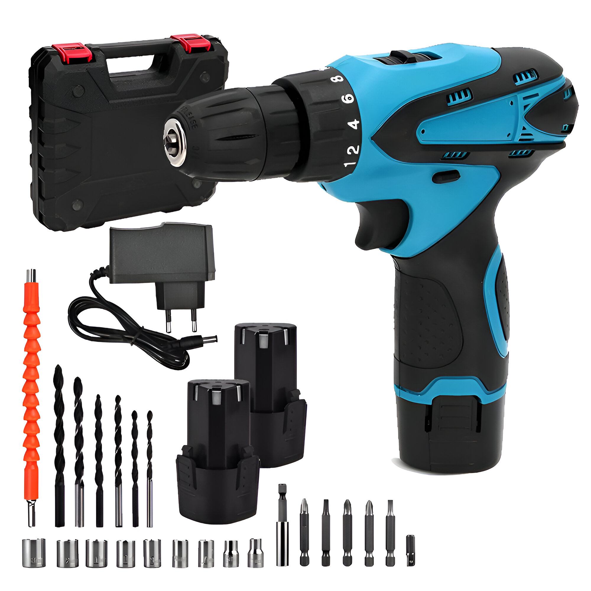 TEMU Taladro y Destornillador Inalámbrico de 12V con Batería Recargable Dual, Accesorios y Estuche – Taladro Eléctrico con Batería, Cargador y Kit de