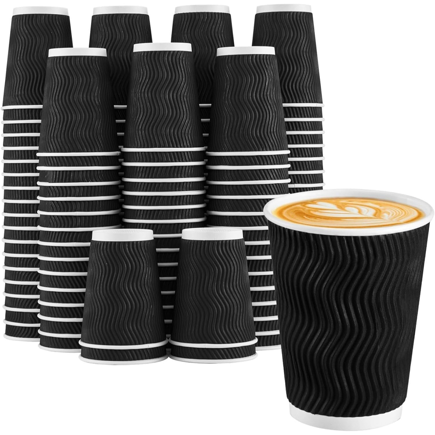TEMU 100pcs X 12oz Cups 3 Ply Disposable Insulated Paper Cups For Tea Coffee Cappuccino Hot Drinks