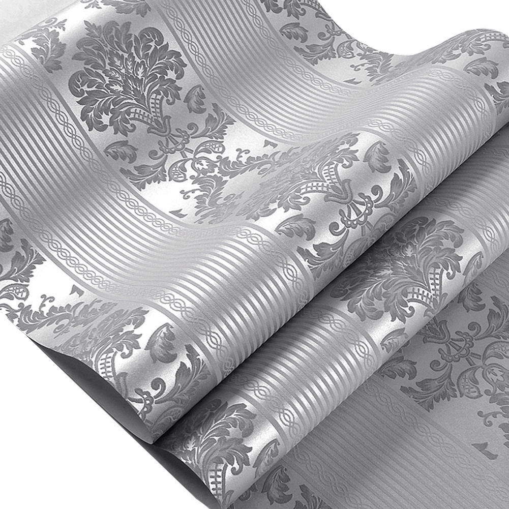 TEMU Silver Gray Luxury Wallpaper 3d Vertical Stripes Floral Embossed Textured Wallpaper Roll 0.53 * 9.5m Minimalist Feature Decoration For Bedroom