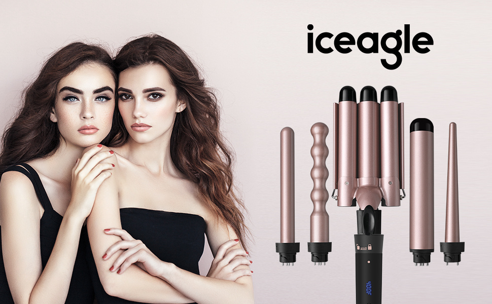 Professional 5-in-1 Curl & Wave Set for Home Use: Includes 3 Ceramic Barrels for Big Curls, Adjustable Temperature (180-210°C) & Convenient Wall Mount