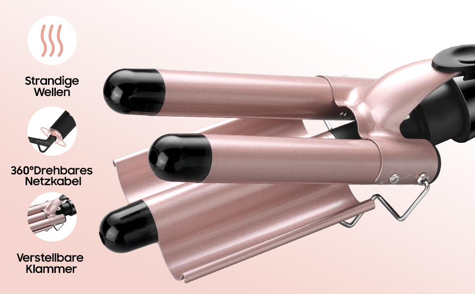 Professional 5-in-1 Curl & Wave Set for Home Use: Includes 3 Ceramic Barrels for Big Curls, Adjustable Temperature (180-210°C) & Convenient Wall Mount