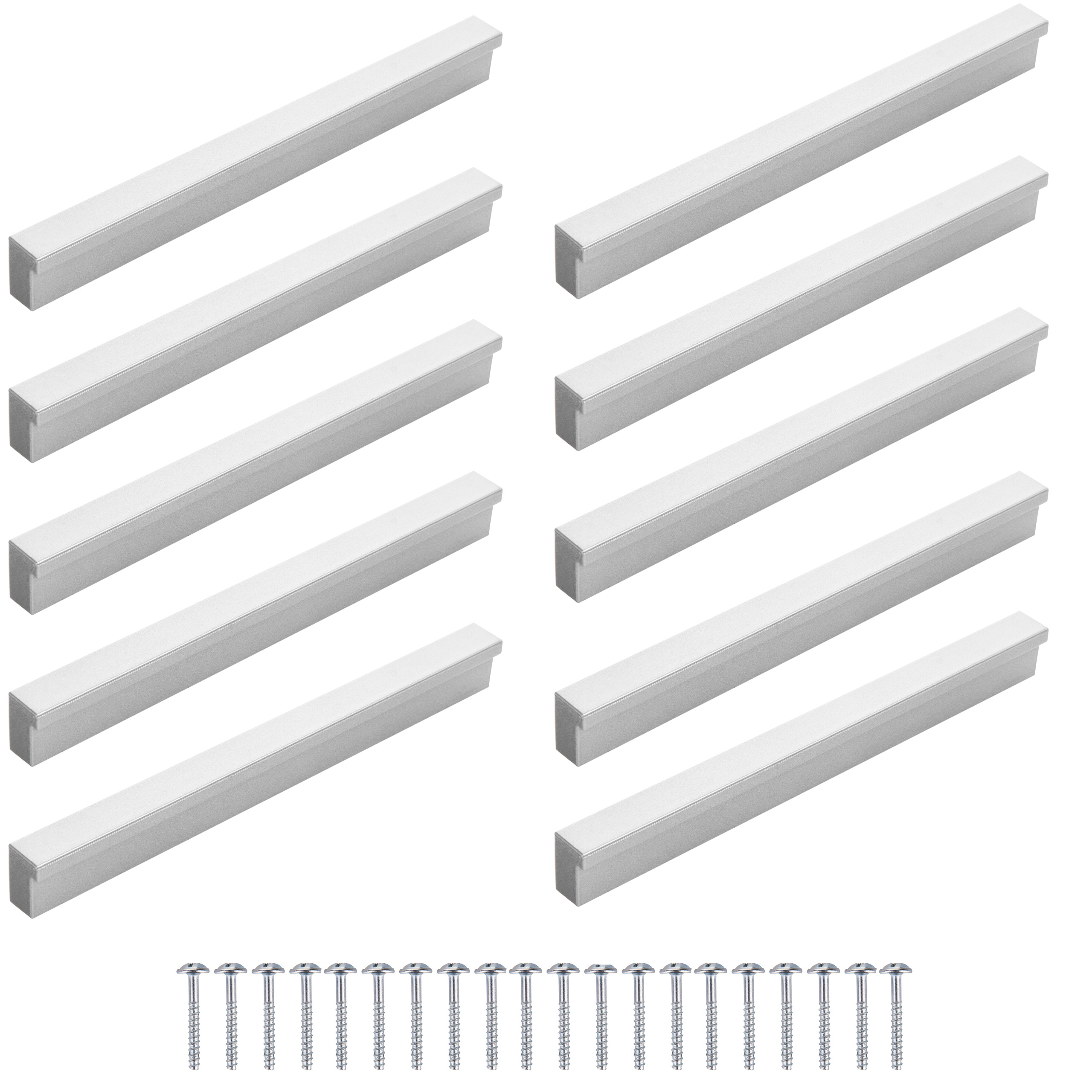 Image of 10-piece Furniture Handles, Silver, Rail, Hole 96mm, 128mm, 160mm, Modern, Aesthetic Handles For Cabinets, Drawers, And Doors, Perfect For Kitchen, Bathroom, Living Room – Complete Set With Screws