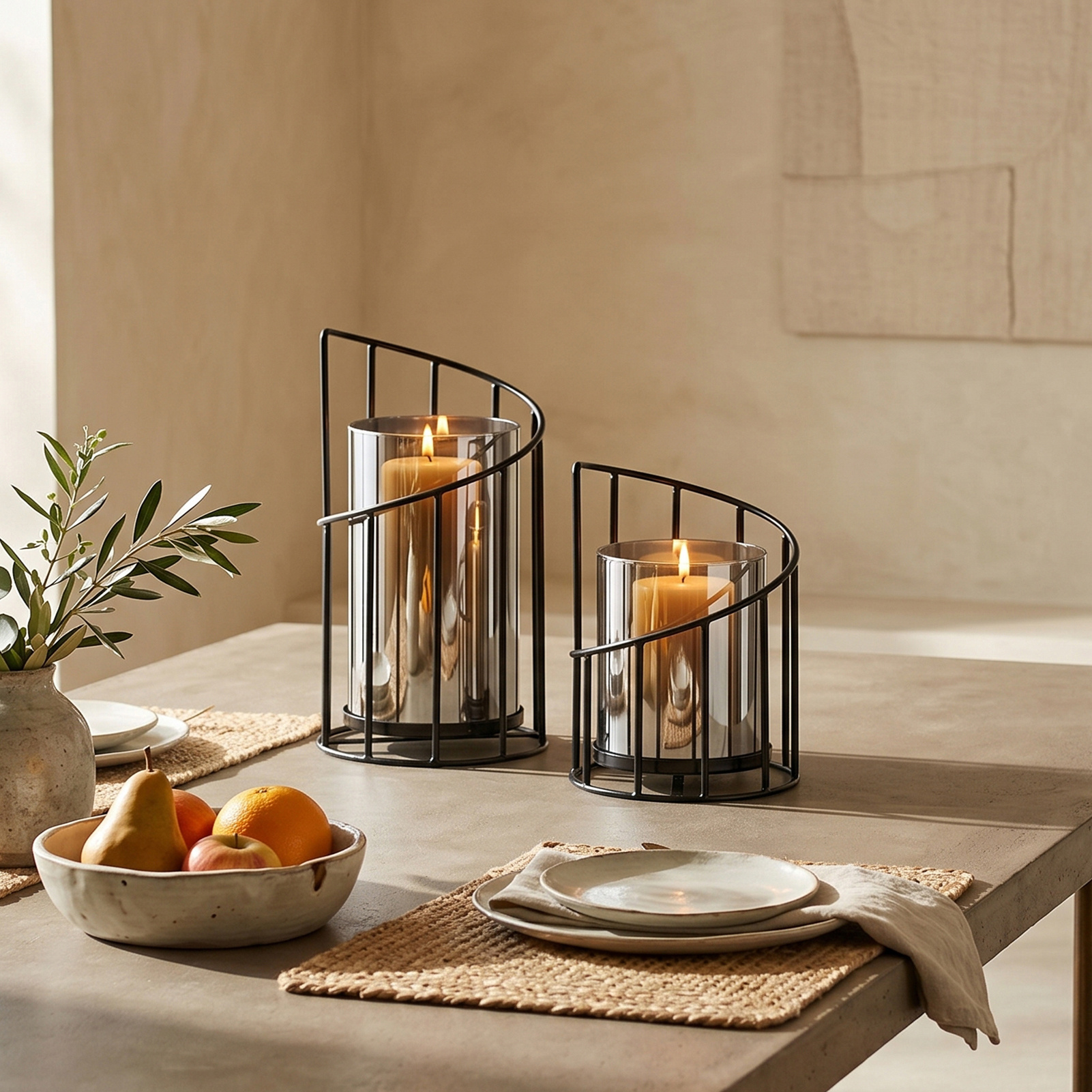 TEMU 2pcs Vintage Black Curved Candle Holders With Glass Windproof Shade, Decorative Tabletop Ornament, Candle Vessel For Bridal Shower, Holiday