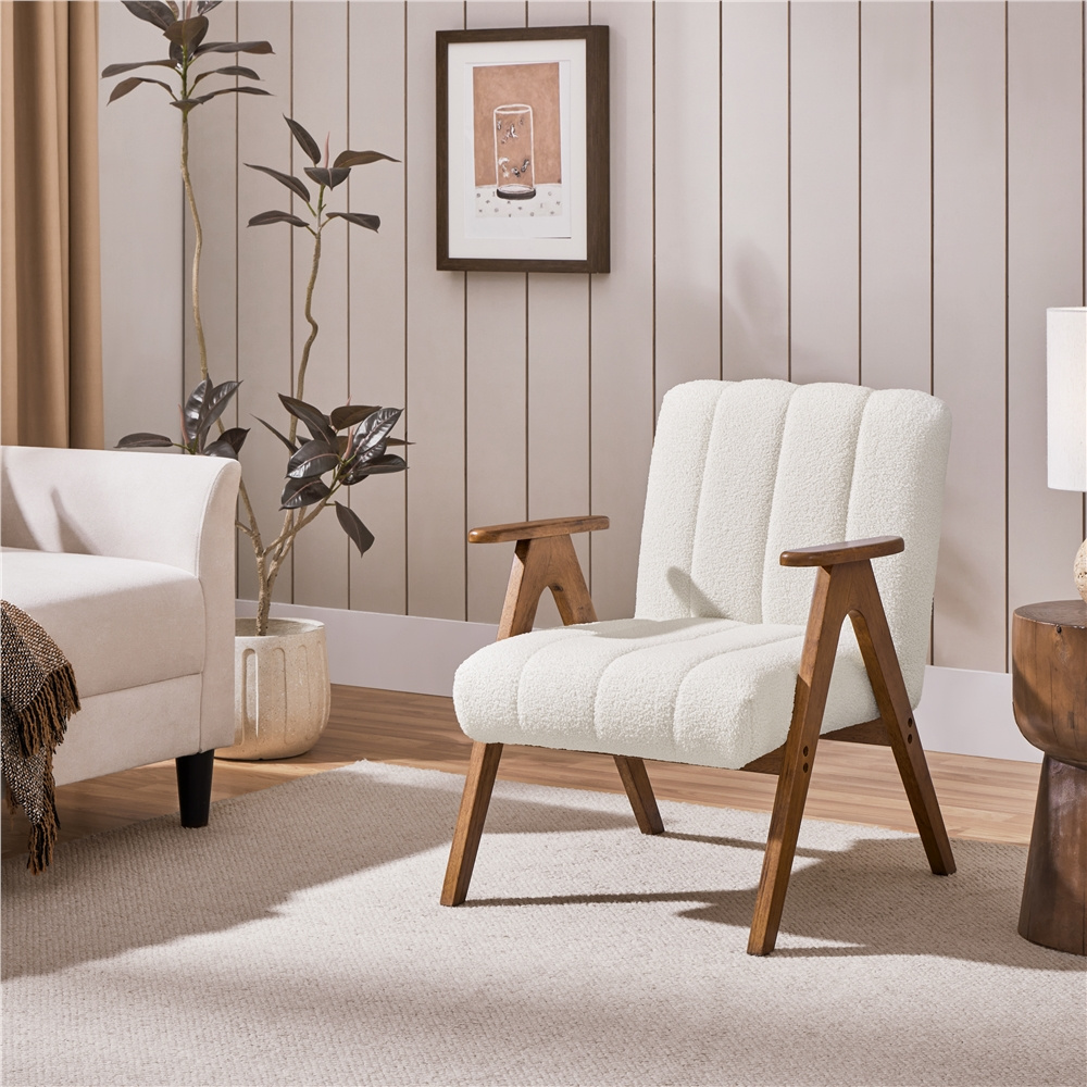 Image of Costoffs Armchair Lounge Chair With Armrests Chair Made Of Boucle Fabric With Wooden Legs Upholstered Chair Tv Chair For Bedroom Living Room