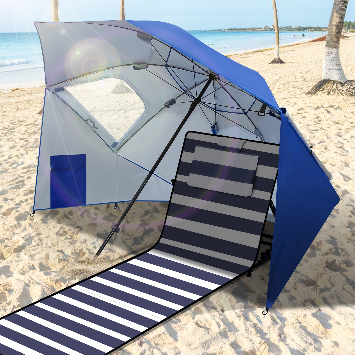 TEMU Parasols 2-in-1 Beach Tent Umbrella Heavy-duty Sun Shelter For Beach & Garden Waterproof Uv50+ Sun Protection Parasol Foldable Umbrellas Shade Ø210x220cm With Window & Carry Bag, Ideal For 2-