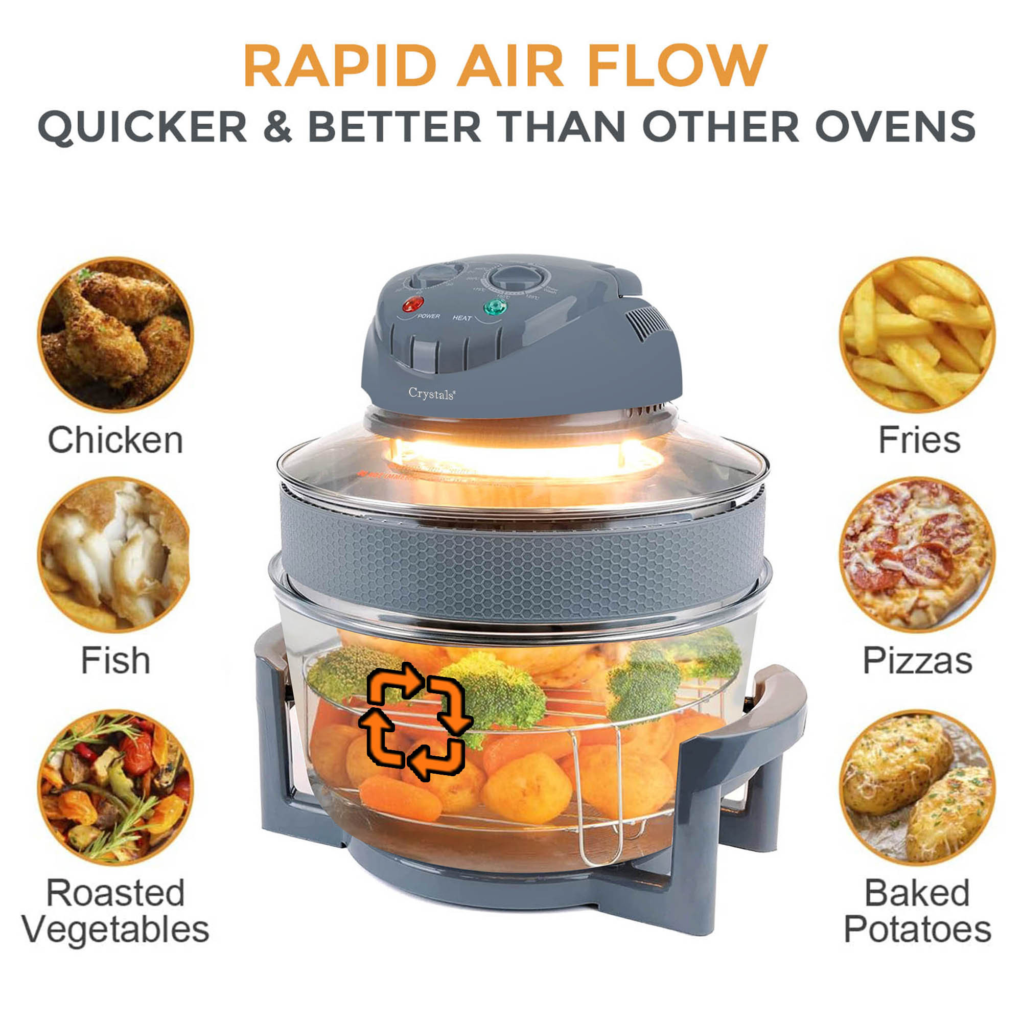 17L/1400W Air Fryer, Halogen Oven Fryer Oil-free Meals With Our Manual Air Fryer, Includes Accessories Pack, 60 Minute Timer & Extender Ring, For Baking, Roasting, Grilling Variety Of Dishes