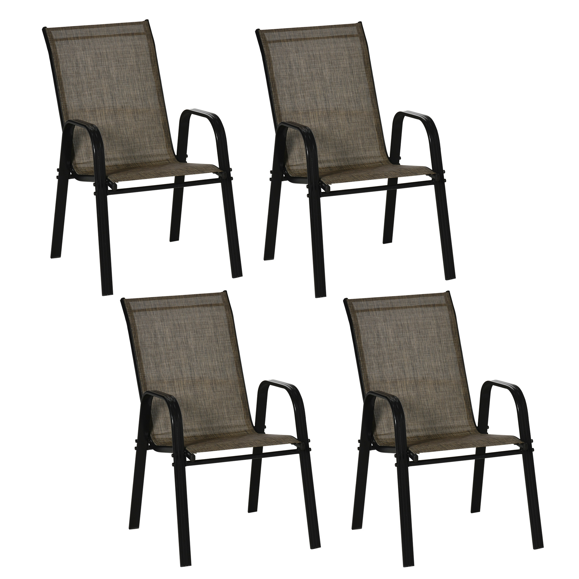 4 pieces garden chairs stackable outdoor chairs with high backrest and armrest breathable mesh fabric dining chair set of 4