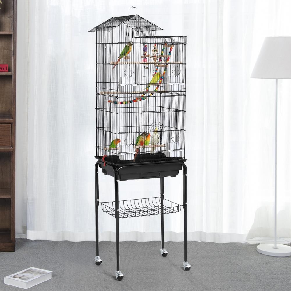 E-shop Costoffs Vogelkäfig mit Metallständer Mobile Vogelvoliere Wellensittich Kanarienvogelkäfig auf Rollen