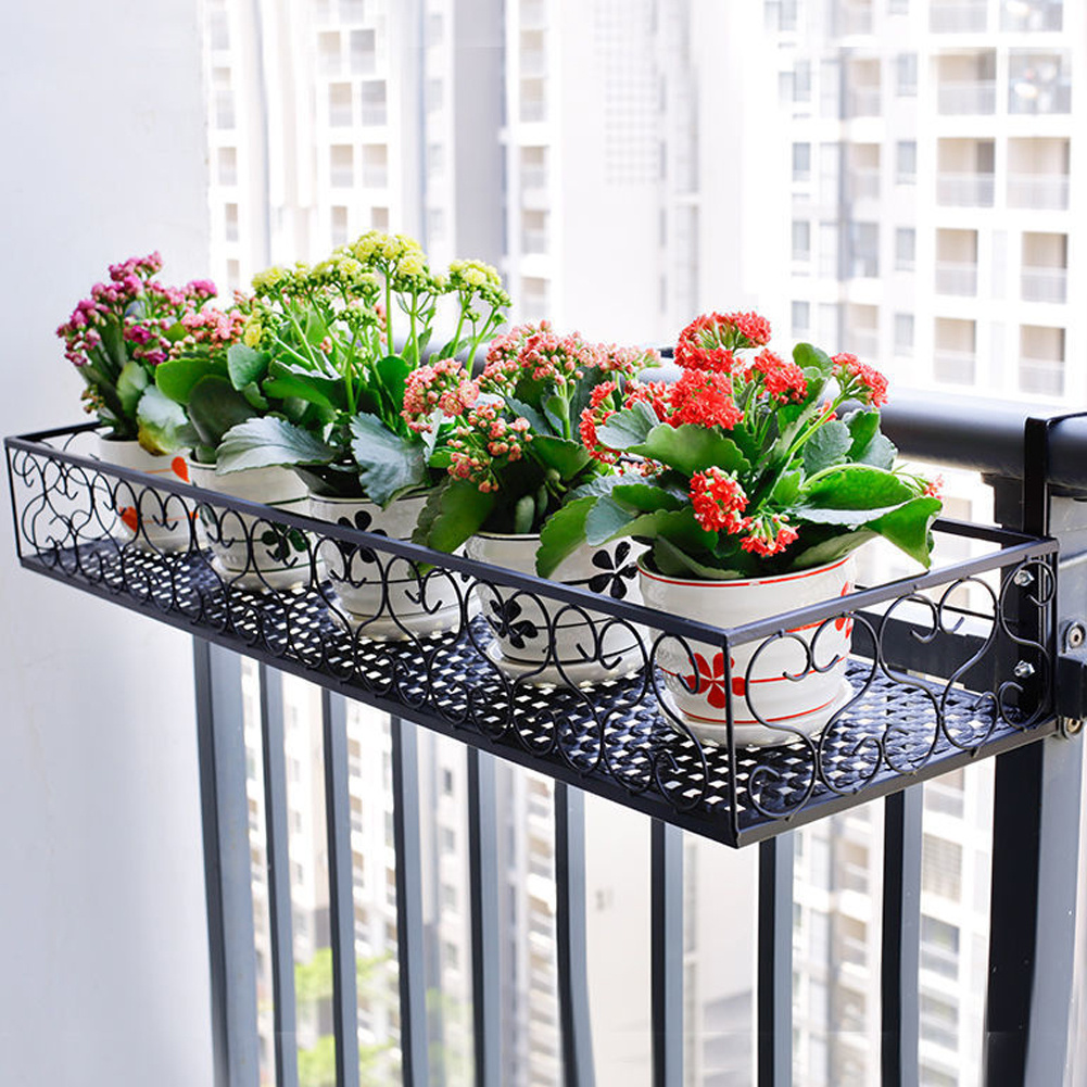 TEMU 1pc Black Balcony Planters For Railing, Flower Pot Holder Over , Hanging Basket Stand, Fence Hanging Planters, Metal Potted Stand For Balcony