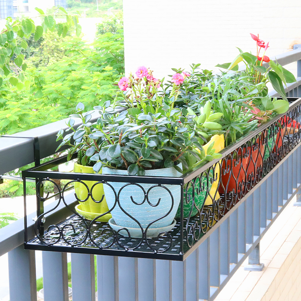 TEMU 1pc Black Balcony Planters For Railing, Flower Pot Holder Over , Hanging Basket Stand, Fence Hanging Planters, Metal Potted Stand For Balcony