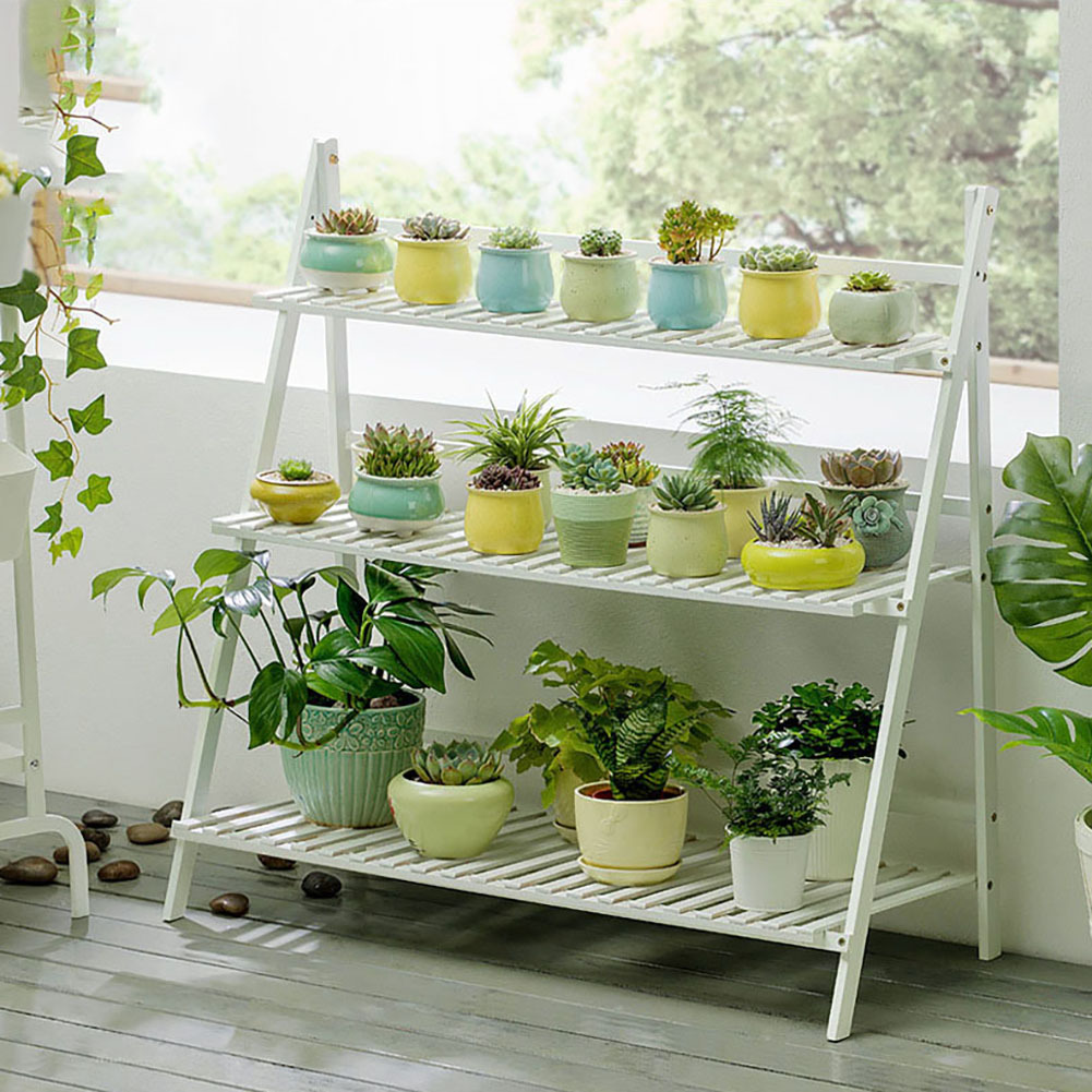 TEMU Folding Plant Stand 3 Tier Ladder Shelf For Flower Pot Display Plant Stand Storage Rack For Indoor And Outdoor Garden Room L 70*w 40* Cm White
