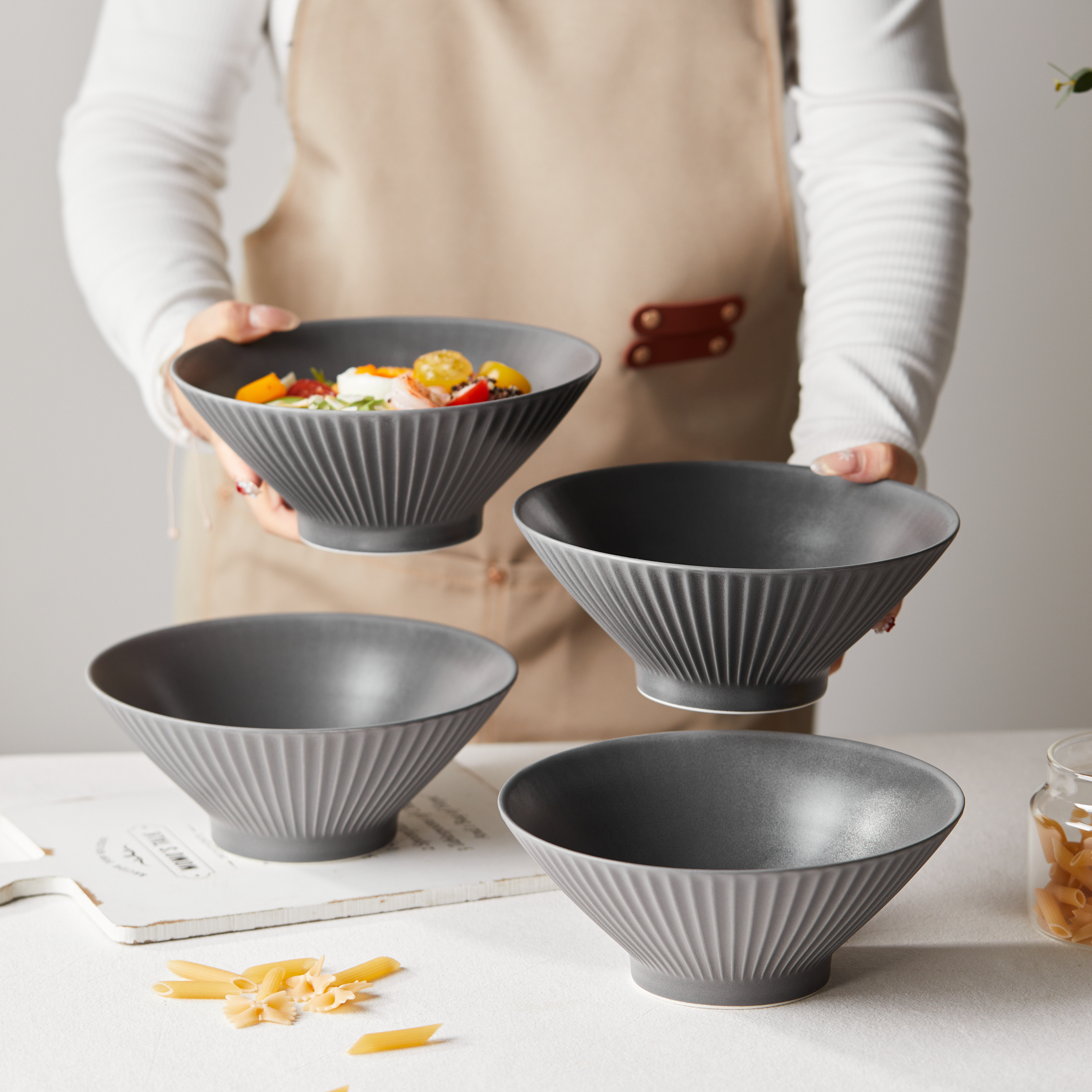 TEMU 8-inch, 4pcs, Ø20cm, 1000ml, Bowl Set, Ceramic Tableware, Bowl, Bowl, , Bowl, Bowl, Fruit Bowl, Nut Bowl, Grain Bowl, Dessert Bowl, Sweets Bowl,