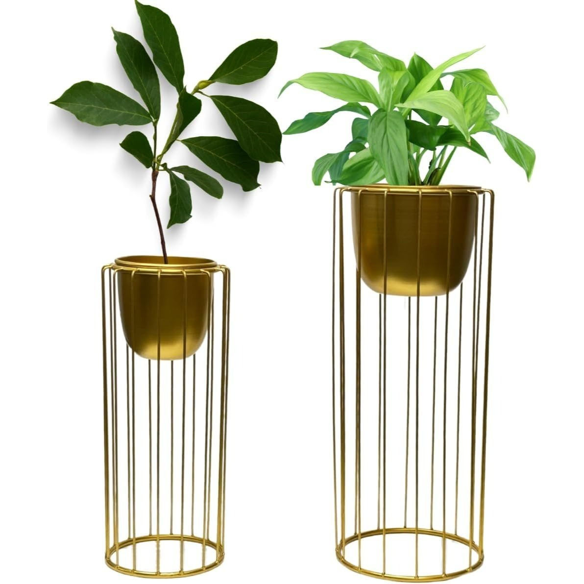TEMU Bronze Set Of 2 Planter Pots With Metal Stands, Flower Pots Living Room Decor | Plant Pot For Indoor/outdoor Flower Pot Plant Garden Container