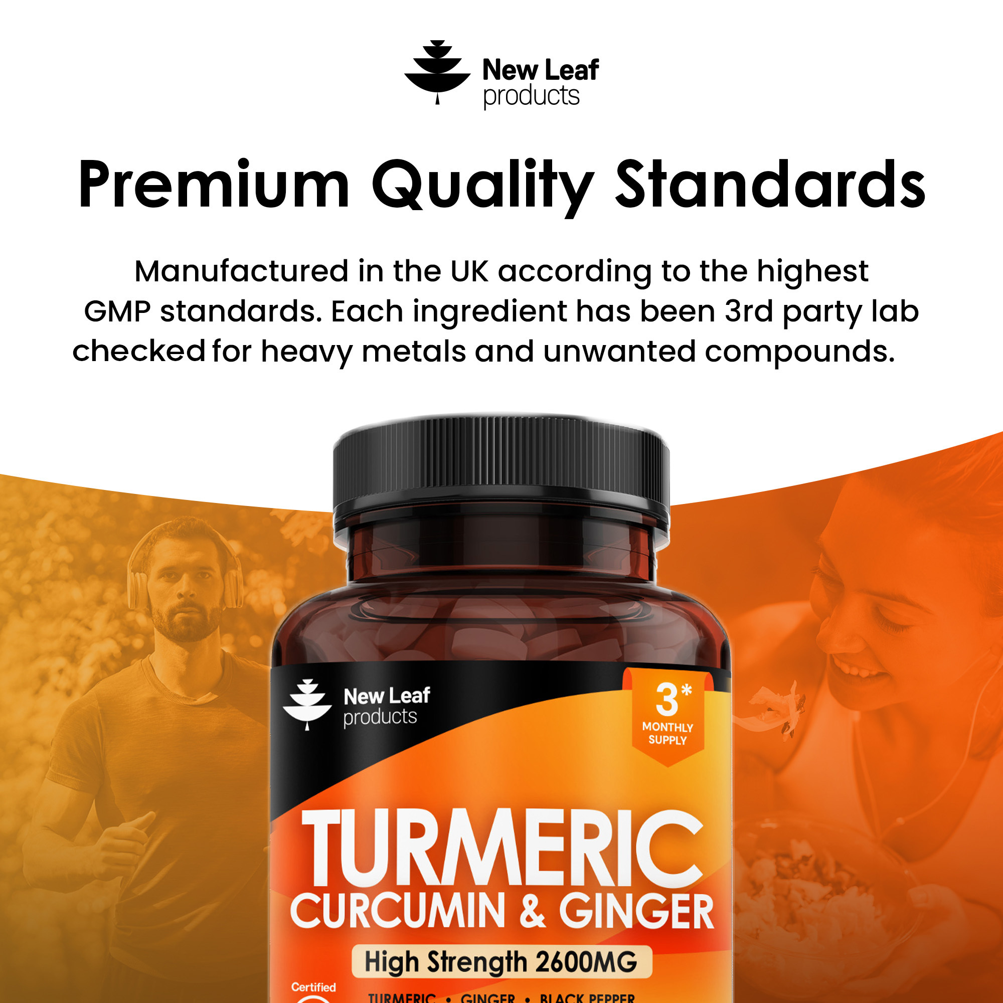 Turmeric Supplements Ginger & Black Pepper Turmeric Tablets 95% Curcumin (3 month supply