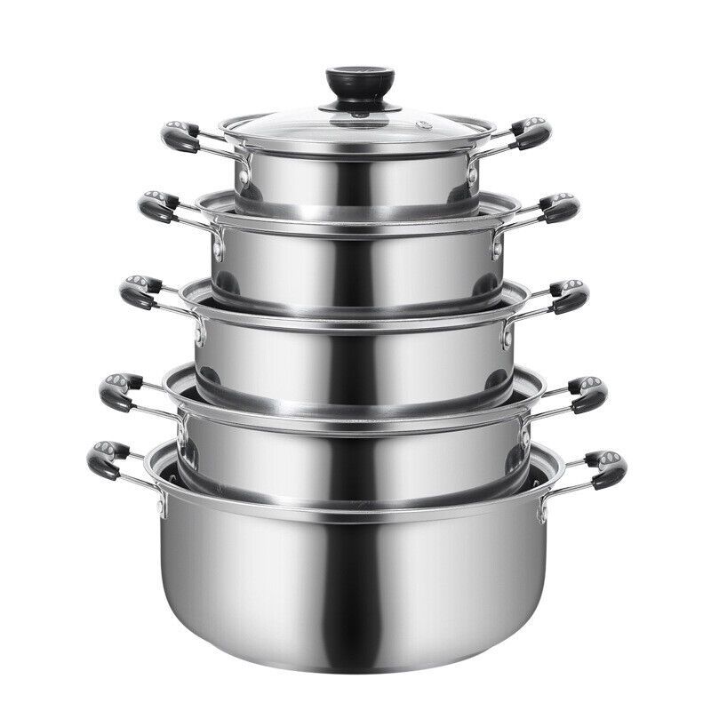 TEMU 5pcs/set Stainless Steel Saucepan Induction Cooking Pot Cooker Cookware Kitchen