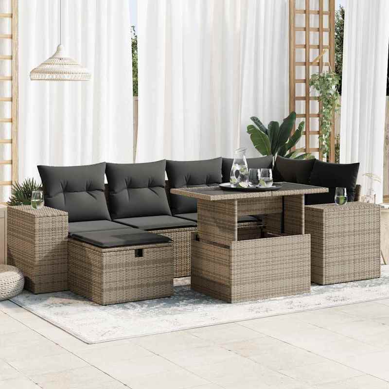 TEMU 8-piece Garden Sofa Set With Cushions Gray Poly Rattan, Uv-resistant, Adjustable Plastic Feet, Waterproof Storage Bags, Removable And Washable Cushion Covers